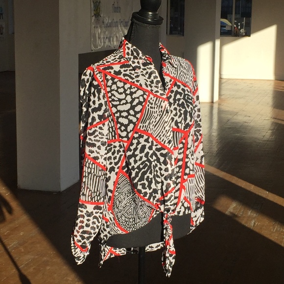 Zac and Rachel red black and white animal print button blouse - Picture 3 of 4
